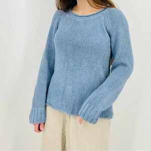 boho clear sky blue cottagecore slouchy knit crewneck sweater 100% cotton size M